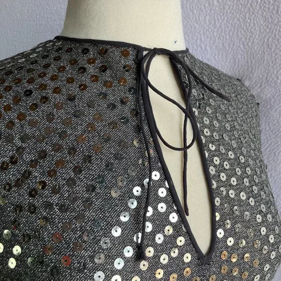 1970s Silver Sequined Modest Long Sleeve Maxi Dress - Picture 5 of 15